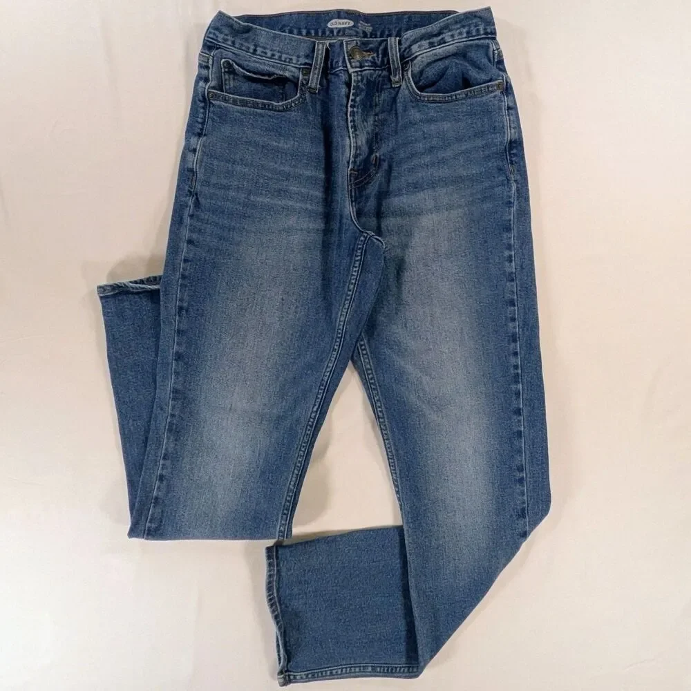 Old Navy Loose Straight Built-In Flex Jeans 30x32 Blue Distressed Cotton Blend